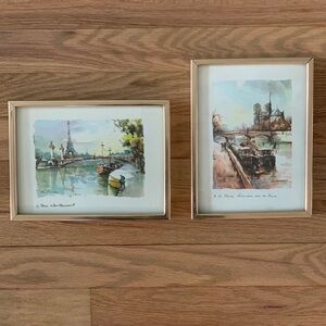 Vintage Parisian Framed Watercolor Art Prints - Set of Two